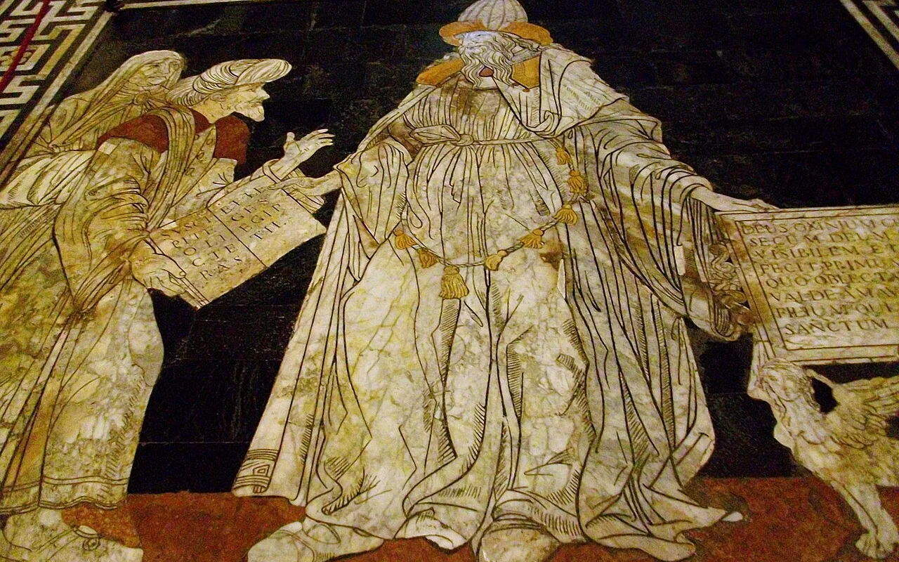 Inlaid marble floor panel of Hermes Trismegistus in Siena Cathedral